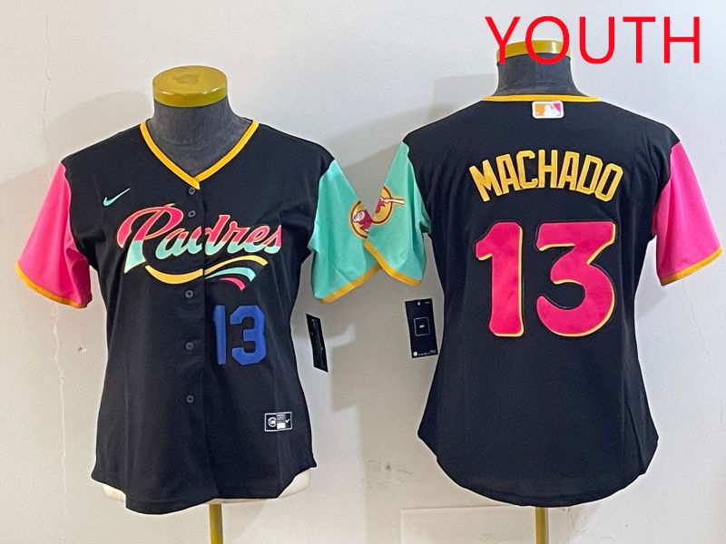 Youth San Diego Padres #13 Machado Black City Edition 2025 Nike MLB Jersey style 5->los angeles dodgers->MLB Jersey